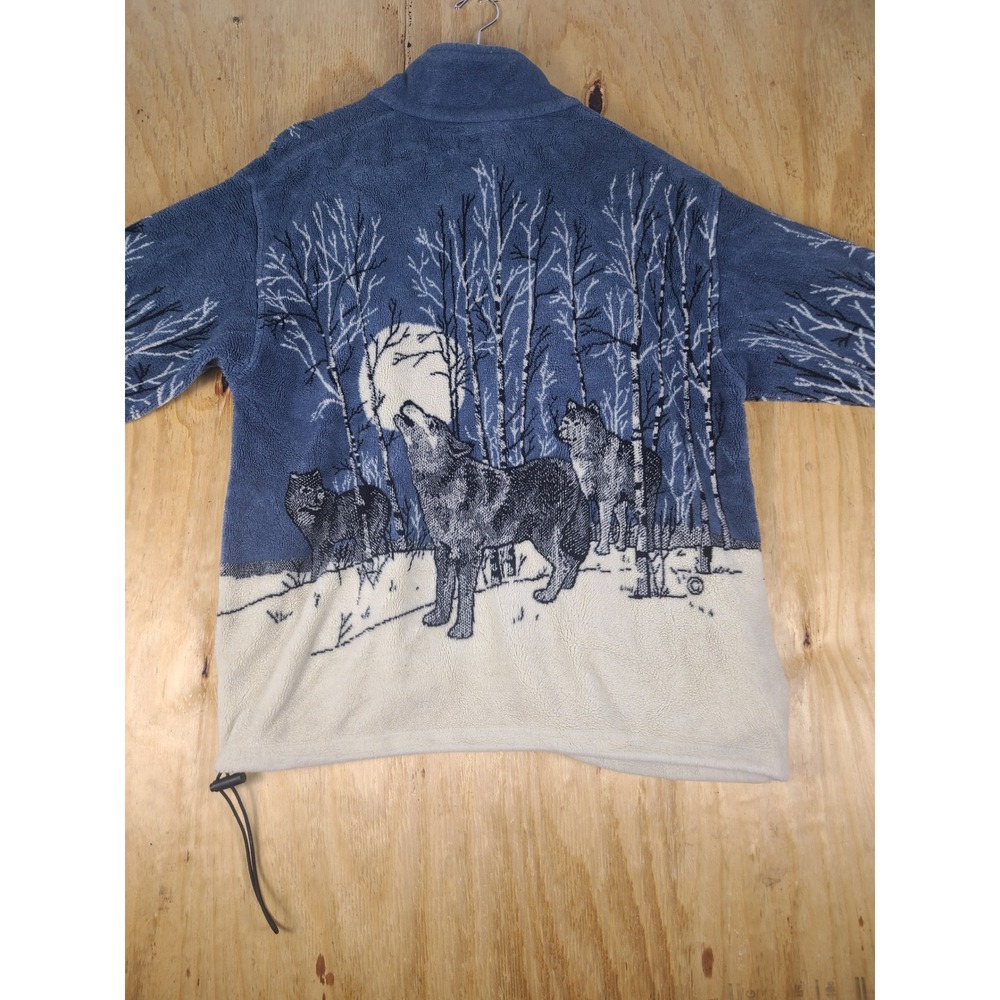 VTG National Wildlife Federation Fleece Jacket Men L Blue Wolf Moon Graphic Y2K - Picture 4 of 7